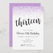 Elf Geburtstag Lila Glitzer Confetti Einladung (Vorne/Hinten)