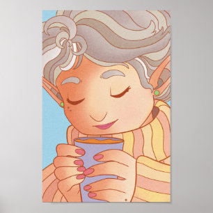 Elf genießt einen Kaffee Poster