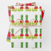 Elf Gesichter und Füße Weihnachtsjubelmuster Geschenkpapier Set (Beispiel)