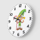 Elf Girl mit Candy Cane Große Wanduhr (Winkel)