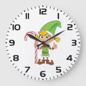 Elf Girl mit Candy Cane Große Wanduhr (Vorderseite)