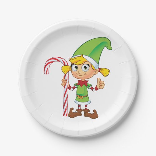 Elf Girl mit Candy Cane Pappteller (Vorderseite)