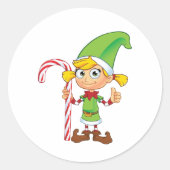 Elf Girl mit Candy Cane Stickern Runder Aufkleber (Vorderseite)