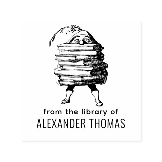 Elf Gnome Carry Rige Book Stack SQ Library Name Permastempel (Design)