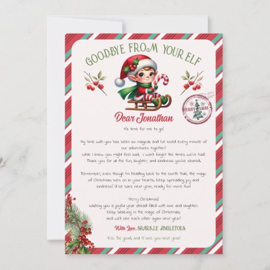 Elf Goodbye Letter Einladung (Vorderseite)