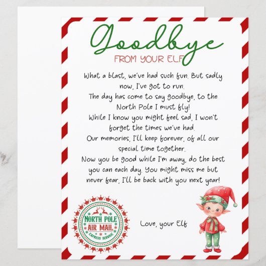 Elf Goodbye Letter, Elf Departure Letter (Vorne/Hinten)