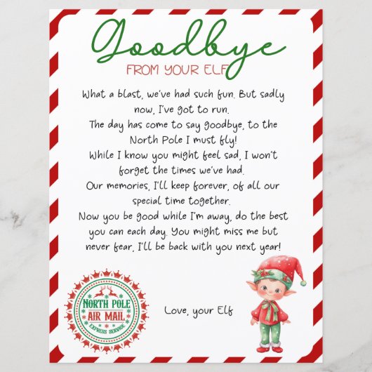 Elf Goodbye Letter, Elf Departure Letter (Vorderseite)