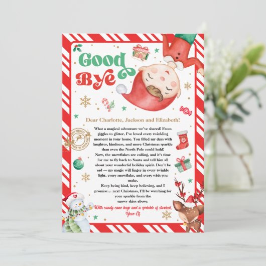 Elf Goodbye Letter Goodbye from Elf Christmas Einladung (Stehend Vorderseite)