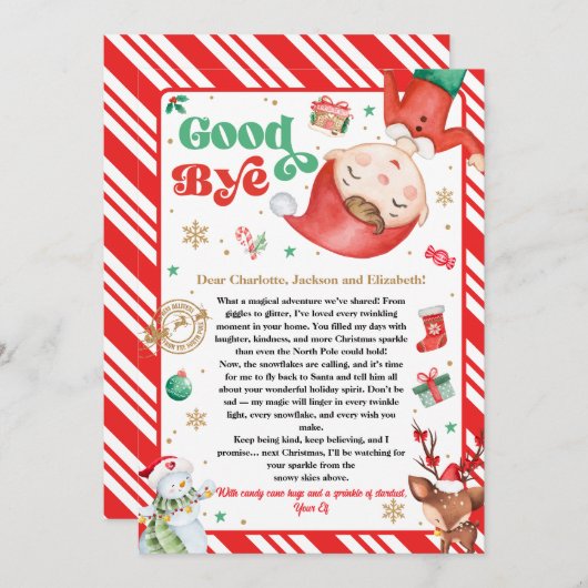 Elf Goodbye Letter Goodbye from Elf Christmas Einladung (Vorne/Hinten)