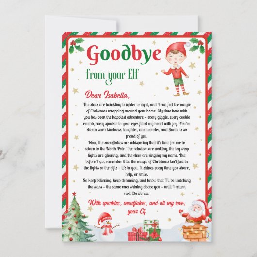 Elf Goodbye Letter Goodbye from Elf Christmas Einladung (Vorderseite)