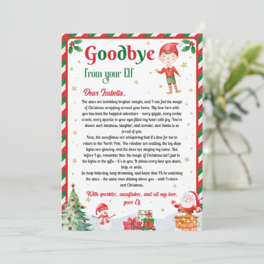 Elf Goodbye Letter Goodbye from Elf Christmas Einladung (Stehend Vorderseite)
