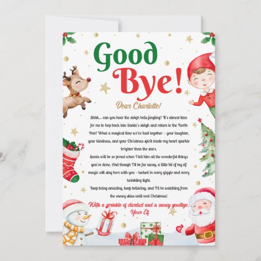 Elf Goodbye Letter Goodbye from Elf Christmas Einladung (Vorderseite)