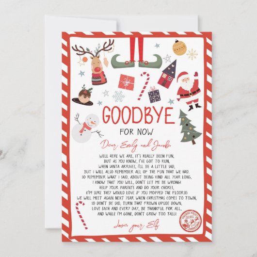 Elf Goodbye Letter Goodbye von Elf Weihnachten Einladung (Vorderseite)