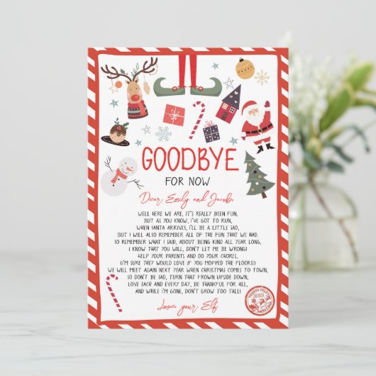 Elf Goodbye Letter Goodbye von Elf Weihnachten Einladung (Stehend Vorderseite)