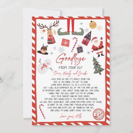 Elf Goodbye Letter Goodbye von Elf Weihnachten Einladung (Vorderseite)