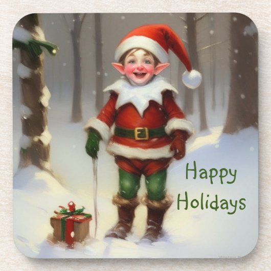 Elf Happy Holidays Getränkeuntersetzer (Vorderseite)