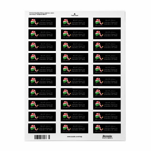 Elf Hat Christmas Return Address Label Black (Vorne)