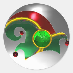 ELF HAT /GOLD JEWELS GREEN KLEEBLATT AND GEM STONS RUNDER AUFKLEBER