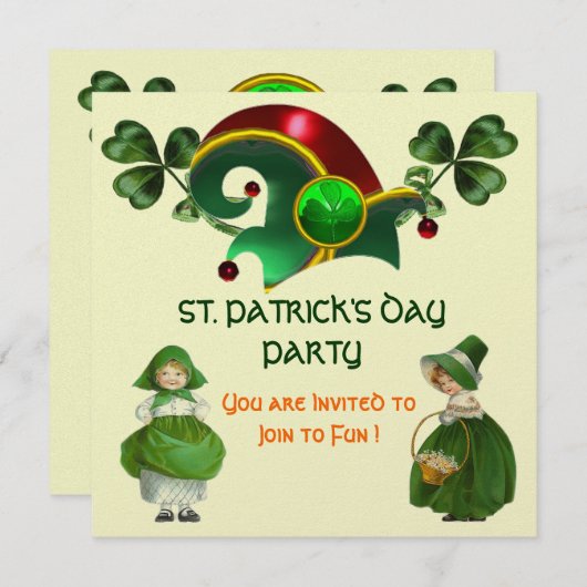 ELF HAT MIT KLEEBLÄTTERN ST. PATRICK'S DAY PARTY EINLADUNG (Vorne/Hinten)