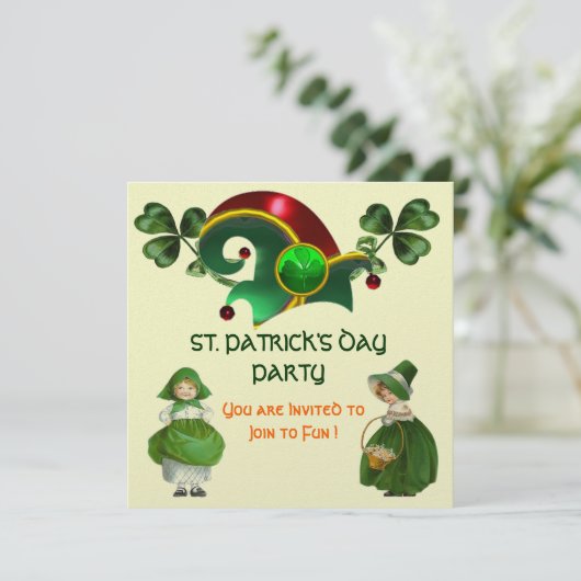 ELF HAT MIT KLEEBLÄTTERN ST. PATRICK'S DAY PARTY EINLADUNG (Stehend Vorderseite)