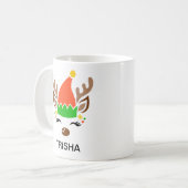 Elf Hat Reindeer Christmas Custom Name Holiday Kaffeetasse (Vorderseite Links)