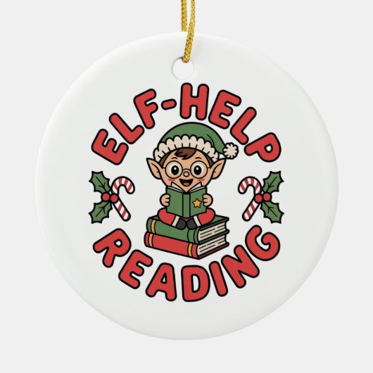 Elf-Help Reading Holiday Tree Keramik Ornament (Vorne)