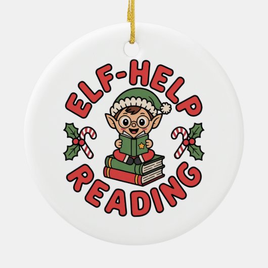 Elf-Help Reading Holiday Tree Keramik Ornament (Hinten)