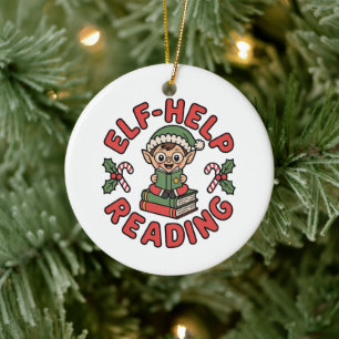 Elf-Help-Reading-Weihnachtsbaum Keramik Ornament