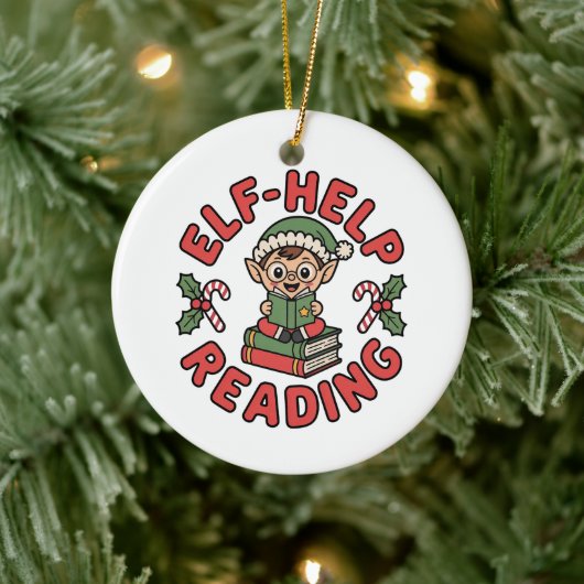 Elf-Help-Reading-Weihnachtsbaum Keramik Ornament (Baum)