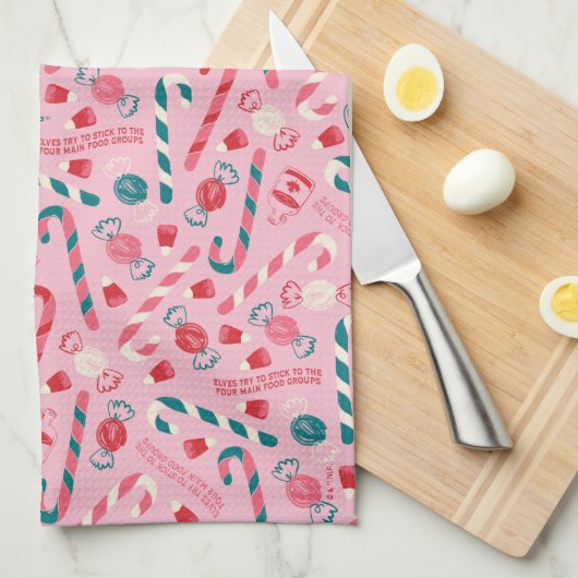 Elf Holiday Candy Pattern Geschirrtuch (Viertel Falte)