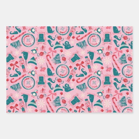 Elf Holiday Gerahmt Icon Muster Geschenkpapier Set (Vorderseite)