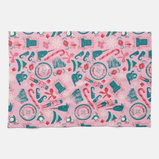 Elf Holiday Gerahmt Icon Muster Geschirrtuch (Horizontal)