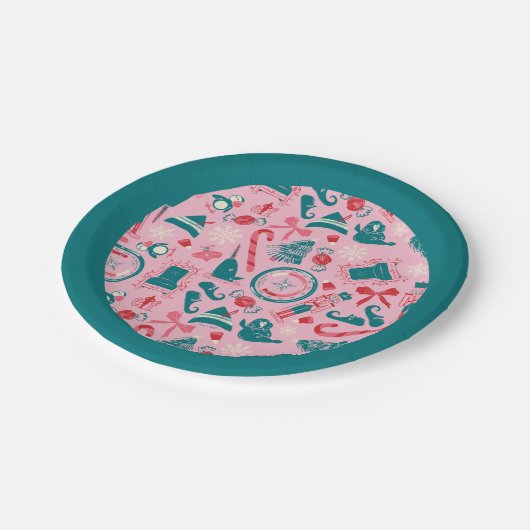 Elf Holiday Gerahmt Icon Muster Pappteller (Schrägansicht)