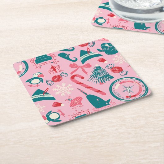 Elf Holiday Gerahmt Icon Muster Rechteckiger Pappuntersetzer (angewinkelt)