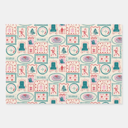 Elf Holiday Icon Muster Geschenkpapier Set (Vorderseite 3)