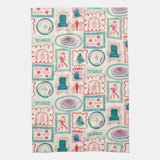 Elf Holiday Icon Muster Geschirrtuch (Vertikal)