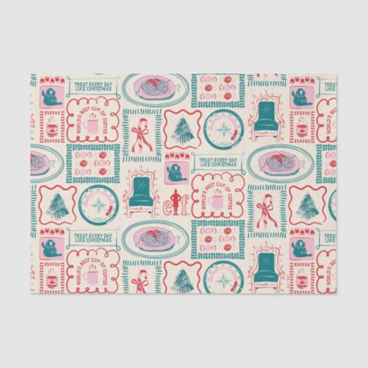 Elf Holiday Icon Muster Seidenpapier (Vorderseite)