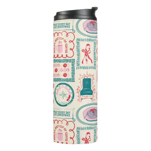 Elf Holiday Icon Muster Thermosbecher (Nach links gedreht)