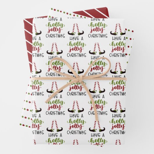 Elf HOLLY JOLLY CHRISTMAS Dots Stripes Geschenkpapier Set (Beispiel)
