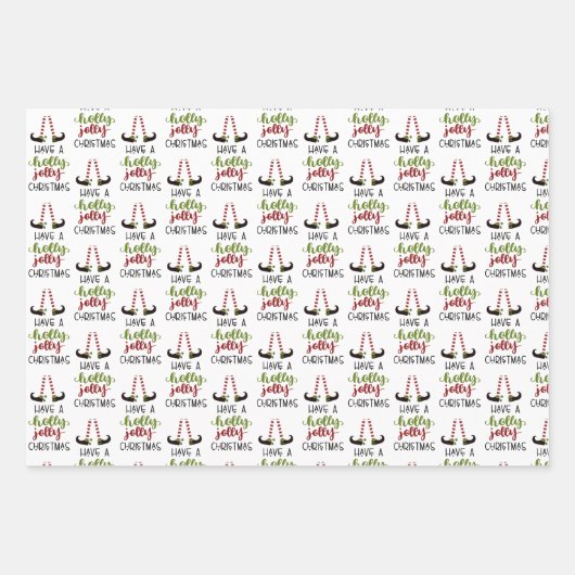 Elf HOLLY JOLLY CHRISTMAS Dots Stripes Geschenkpapier Set (Vorderseite)