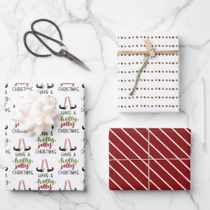 Elf HOLLY JOLLY CHRISTMAS Dots Stripes Geschenkpapier Set
