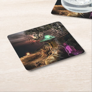 Elf House Rechteckiger Pappuntersetzer