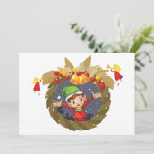 Elf in einem Weihnachtskranz Einladungen (Stehend Vorderseite)