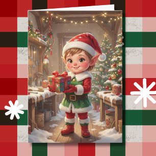 Elf in Santas Werkstatt Personalisiertes Weihnac Karte