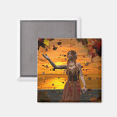 Elf in sinkenden Blätter gegen einen Sonnenunterga Magnet (Vorderseite/Rückseite)