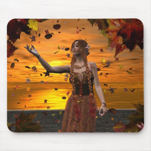 Elf in sinkenden Blätter gegen einen Sonnenunterga Mousepad (Vorne)