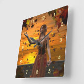 Elf in sinkenden Blätter gegen einen Sonnenunterga Quadratische Wanduhr (Winkel)