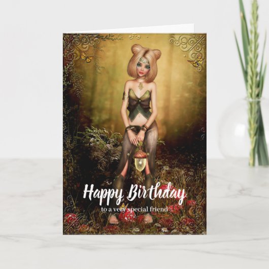 Elf in the Woods Fantasy Birthday Card Karte (Vorderseite)