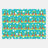 Elf-Junge-Mädchen steht auf blau mit Schneemuster Geschenkpapier Set (Vorderseite 2)