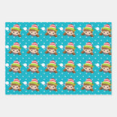 Elf-Junge-Mädchen steht auf blau mit Schneemuster Geschenkpapier Set (Vorderseite)